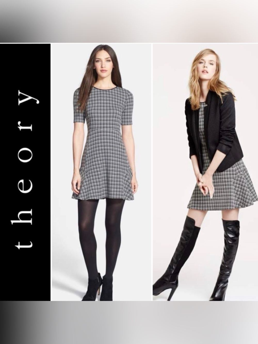 Theory Nikay Houndstooth Wool Blend dress Size 0 Made in USA